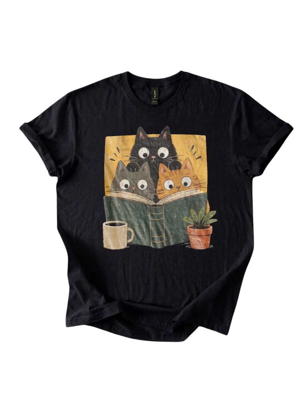 Gildan Black Cat Trio Graphic Tee - Cute Reading Cats